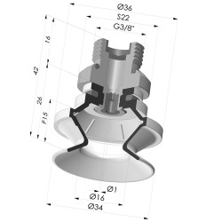 Bellows Suction Cup 1.5 folds Series 91, Ø 35 mm
