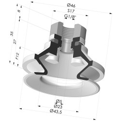 Bellows Suction Cup 1.5 folds Series 91, Ø 40 mm