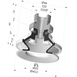 Bellows Suction Cup 1.5 folds Series 91, Ø 40 mm