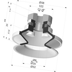 Bellows Suction Cup 1.5 folds Series 91, Ø 50 mm