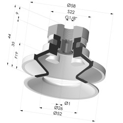 Bellows Suction Cup 1.5 folds Series 91, Ø 50 mm