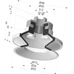 Bellows Suction Cup 1.5 folds Series 91, Ø 50 mm