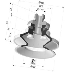 Bellows Suction Cup 1.5 folds Series 91, Ø 50 mm