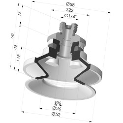 Bellows Suction Cup 1.5 folds Series 91, Ø 50 mm