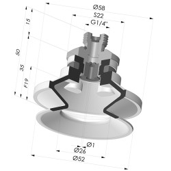 Bellows Suction Cup 1.5 folds Series 91, Ø 50 mm