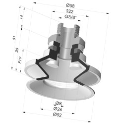 Bellows Suction Cup 1.5 folds Series 91, Ø 50 mm