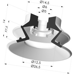 Bellows Suction Cup 1.5 folds Series 97B, Ø 26 mm