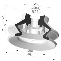 Bellows Suction Cup 1.5 folds Series 97B, Ø 31 mm
