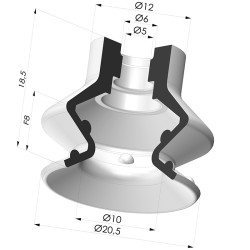 Bellows Suction Cup 1.5 folds Series 97C, Ø 20.4 mm