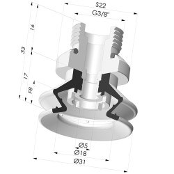1.5 Bellows Suction Cup Series 97C Ø 31MM