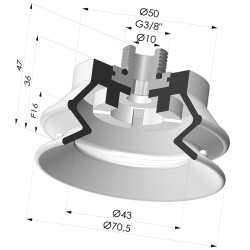 Bellows Suction Cup 1.5 folds Series 97C, Ø 70 mm