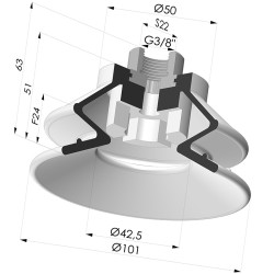 Bellows Suction Cup 1.5 folds Series 97C, Ø 100 mm