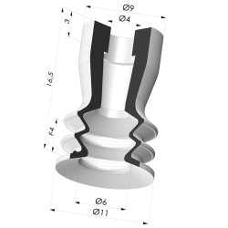 Bellows Suction Cup 2.5 folds Series 96B, Ø 11 mm