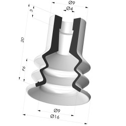 Bellows Suction Cup 2.5 folds Series 96B, Ø 16 mm