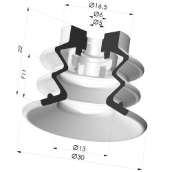 Bellows Suction Cup 2.5 folds Series 96B, Ø 30 mm