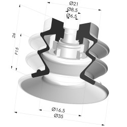 Bellows Suction Cup 2.5 folds Series 96B, Ø 35 mm