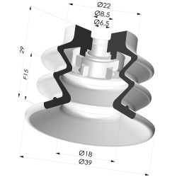 Bellows Suction Cup 2.5 folds Series 96B, Ø 40 mm