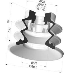 Bellows Suction Cup 2.5 folds Series 96B, Ø 50 mm