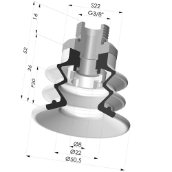 2.5 Bellows Suction Cup Series 96B Ø 50MM