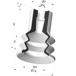Bellows Suction Cup 2.5 folds Series 96C, Ø16 mm