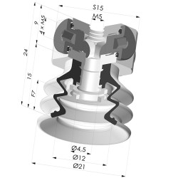Bellows Suction Cup 2.5 folds Series 96C, Ø 20 mm