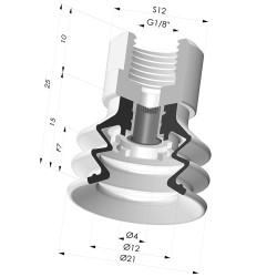Bellows Suction Cup 2.5 folds Series 96C, Ø 20 mm
