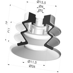 Bellows Suction Cup 2.5 folds Series 96C, Ø 25 mm