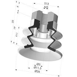 Bellows Suction Cup 2.5 folds Series 96C, Ø 25 mm