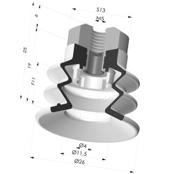 Bellows Suction Cup 2.5 folds Series 96C, Ø 25 mm