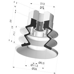 Bellows Suction Cup 2.5 folds Series 96C, Ø 25 mm