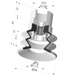 Bellows Suction Cup 2.5 folds Series 96C, Ø 25 mm