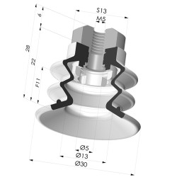 Bellows Suction Cup 2.5 folds Series 96C, Ø 30 mm