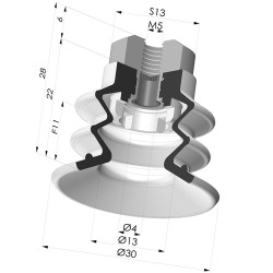 Bellows Suction Cup 2.5 folds Series 96C, Ø 30 mm