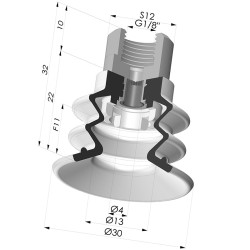 Bellows Suction Cup 2.5 folds Series 96C, Ø 30 mm