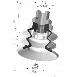 Bellows Suction Cup 2.5 folds Series 96C, Ø 30 mm