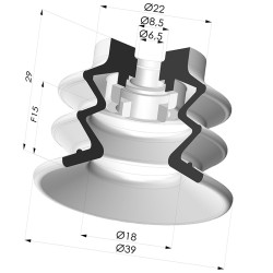 Bellows Suction Cup 2.5 folds Series 96C, Ø 40 mm