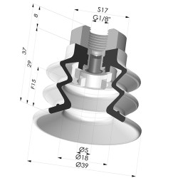 Bellows Suction Cup 2.5 folds Series 96C, Ø 40 mm