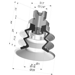 Bellows Suction Cup 2.5 folds Series 96C, Ø 40 mm