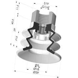 Bellows Suction Cup 2.5 folds Series 96C, Ø 40 mm