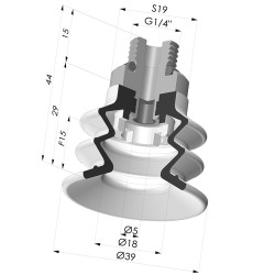 Bellows Suction Cup 2.5 folds Series 96C, Ø 40 mm
