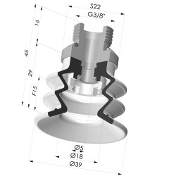 Bellows Suction Cup 2.5 folds Series 96C, Ø 40 mm