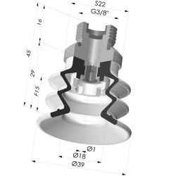 Bellows Suction Cup 2.5 folds Series 96C, Ø 40 mm