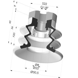Bellows Suction Cup 2.5 folds Series 96C, Ø 50 mm