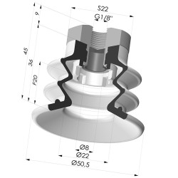 Bellows Suction Cup 2.5 folds Series 96C, Ø 50 mm