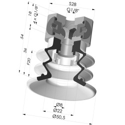Bellows Suction Cup 2.5 folds Series 96C, Ø 50 mm