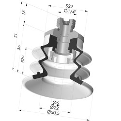 Bellows Suction Cup 2.5 folds Series 96C, Ø 50 mm