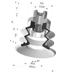 Bellows Suction Cup 2.5 folds Series 96C, Ø 50 mm