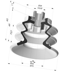 Bellows Suction Cup 2.5 folds Series 96C, Ø 70 mm