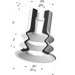 Bellows Suction Cup 2.5 folds Series 96, Ø 15 mm