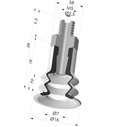 Bellows Suction Cup 2.5 folds Series 96, Ø 15 mm